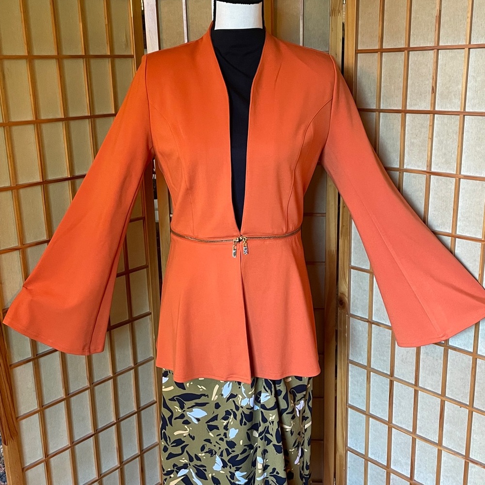 IMAN Global Chic Blazer Jacket Two inOne Burnt Orange Bell Sleeve Blazer Jacket